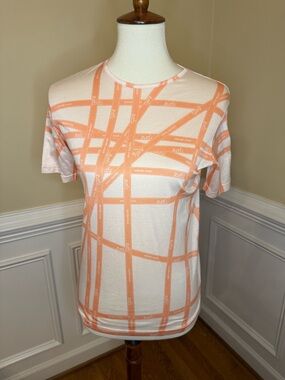 Hermes T-shirt featuring peach Bolduc ribbon print